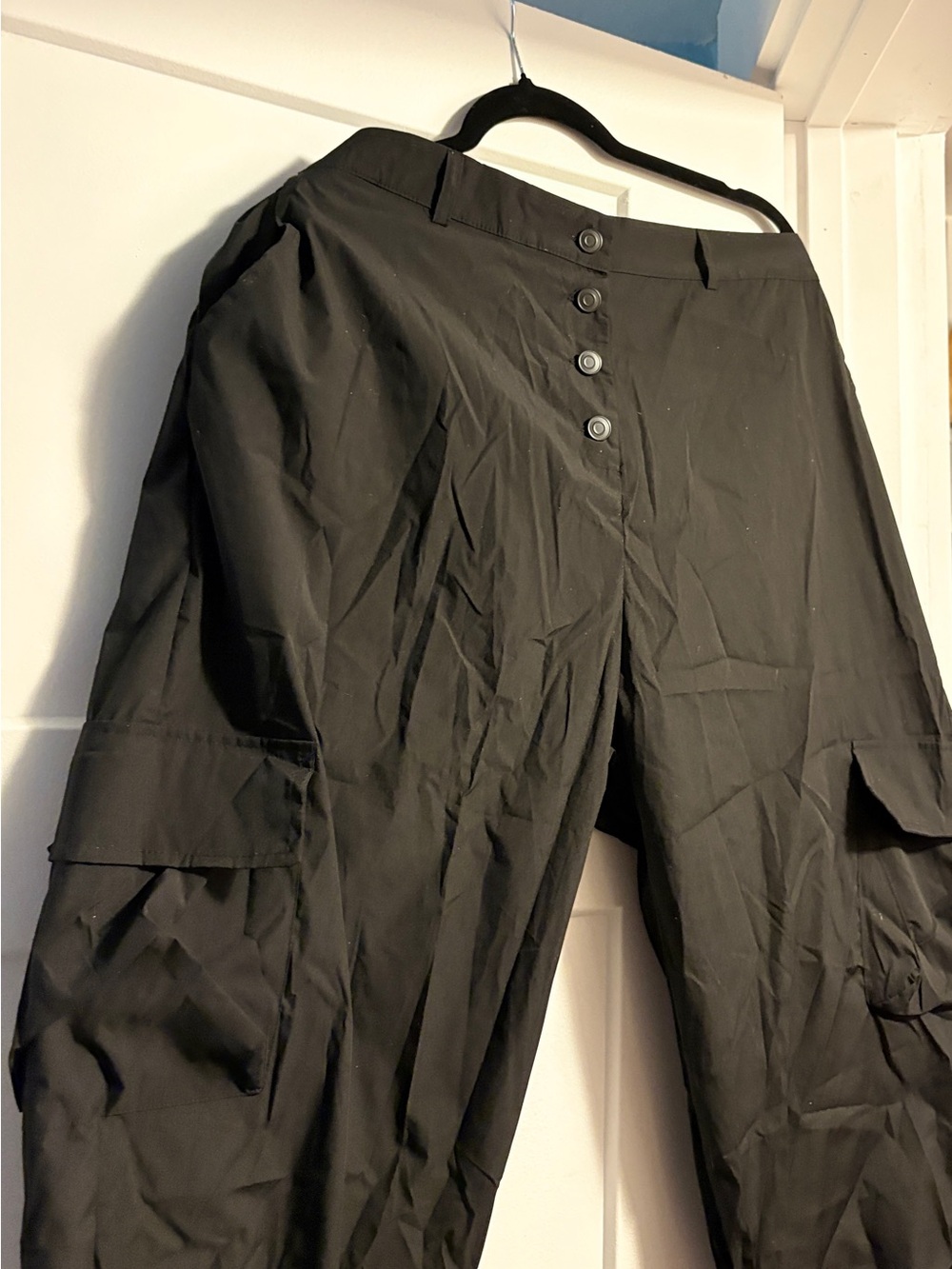 Amazon Black Cargo Track Pants with Button Front